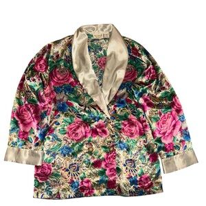 Vintage VICTORIA'S SECRET Floral Satin Lounge Sleep Shirt Gold Label S